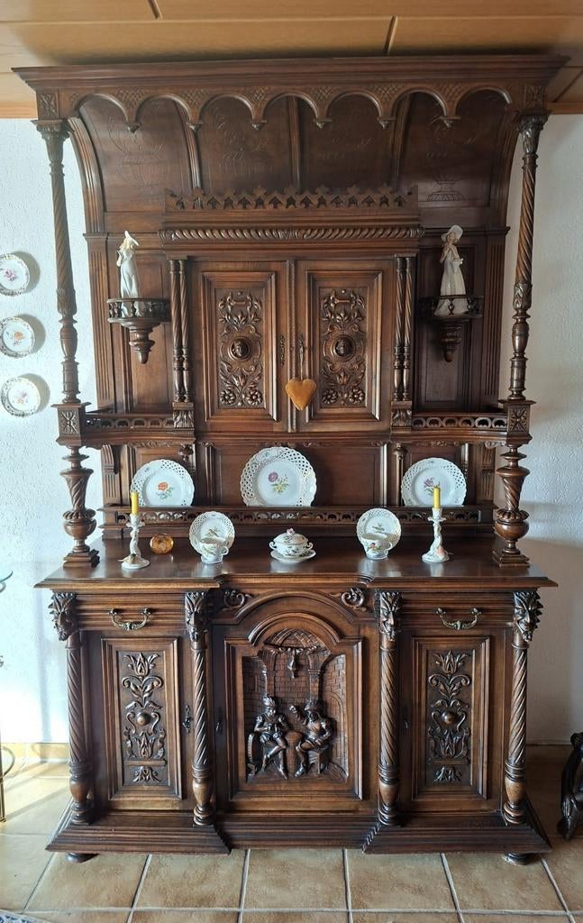 Antiek gesneden houten dressoir met opbouw, Antiek en Kunst, Ophalen