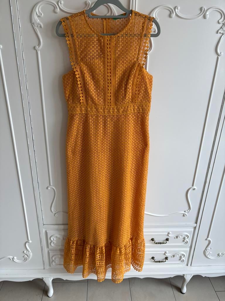 Nieuw geel kanten jurk Benetton maat 36, Geel, Nieuw, Ophalen of Verzenden, Maat 36 (S)