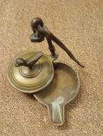 Koperen vogelmijnlamp, antieke Franse olielamp, Ophalen of Verzenden