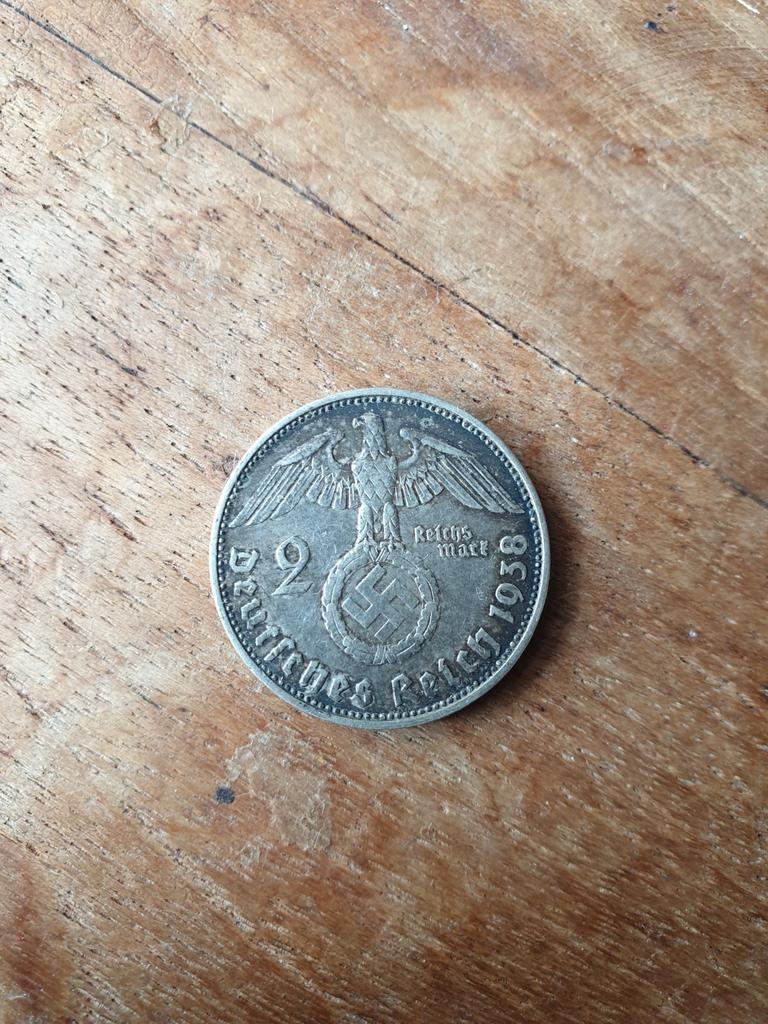 Zilveren Duitse 2 Reichsmark munt 1938 F, Postzegels en Munten, Munten | Nederland, Ophalen of Verzenden, Overige waardes, Losse munt
