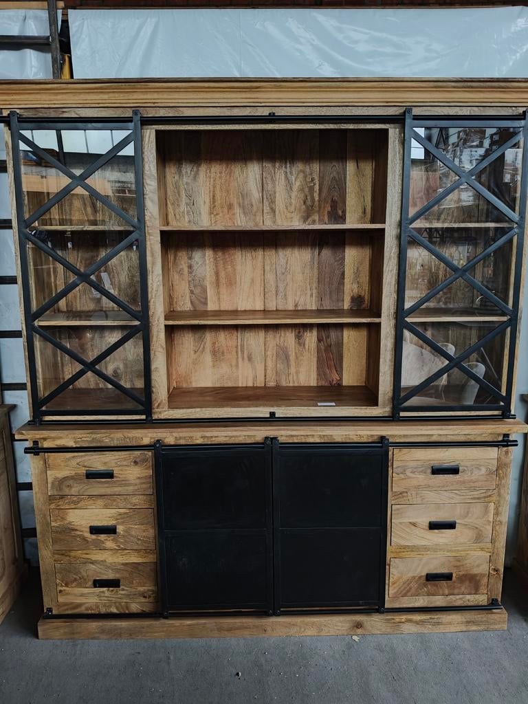 Buffetkast mangohout 200x220x45 cm - Industrieel design, Ophalen, Nieuw, Hout