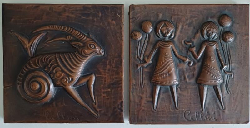 2 Antieke amsterdamse school steenbok en tweelingen, Antiek en Kunst, Ophalen of Verzenden, Koper