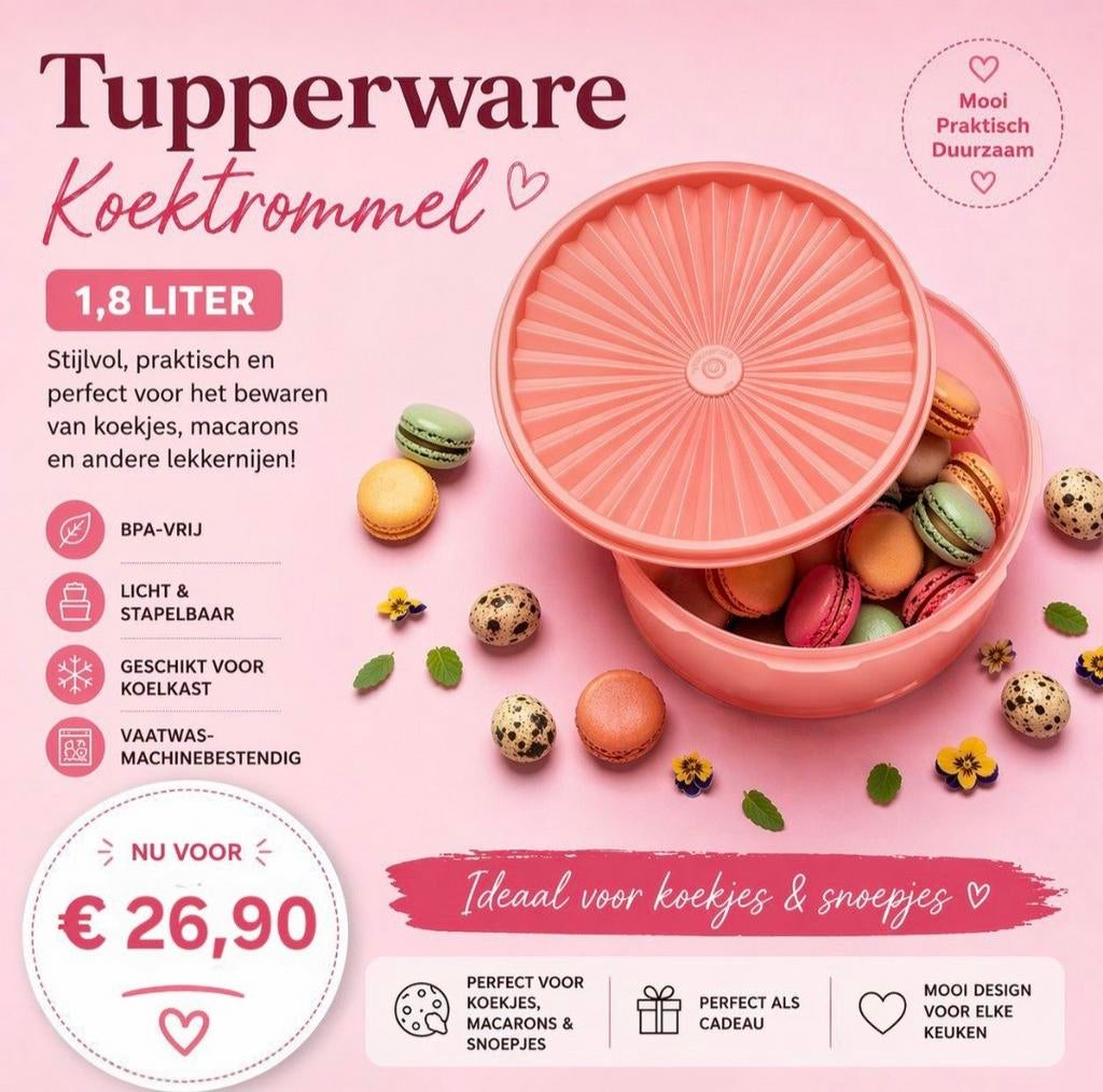 TUPPERWARE Koektromnel 1,8 lt Zonnedeksel snoepdoos vers, Ophalen of Verzenden, Nieuw, Overige typen