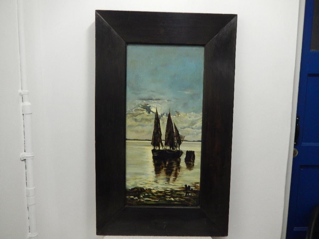 Schilderij 'Vissersboten', Antiek en Kunst, Kunst | Schilderijen | Klassiek, Ophalen