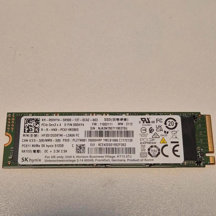 SK Hynix PC611 512GB Nvme SSD 2280, Computers en Software, Harde schijven, Gebruikt, Laptop, Intern, SSD, Overige aansluitingen