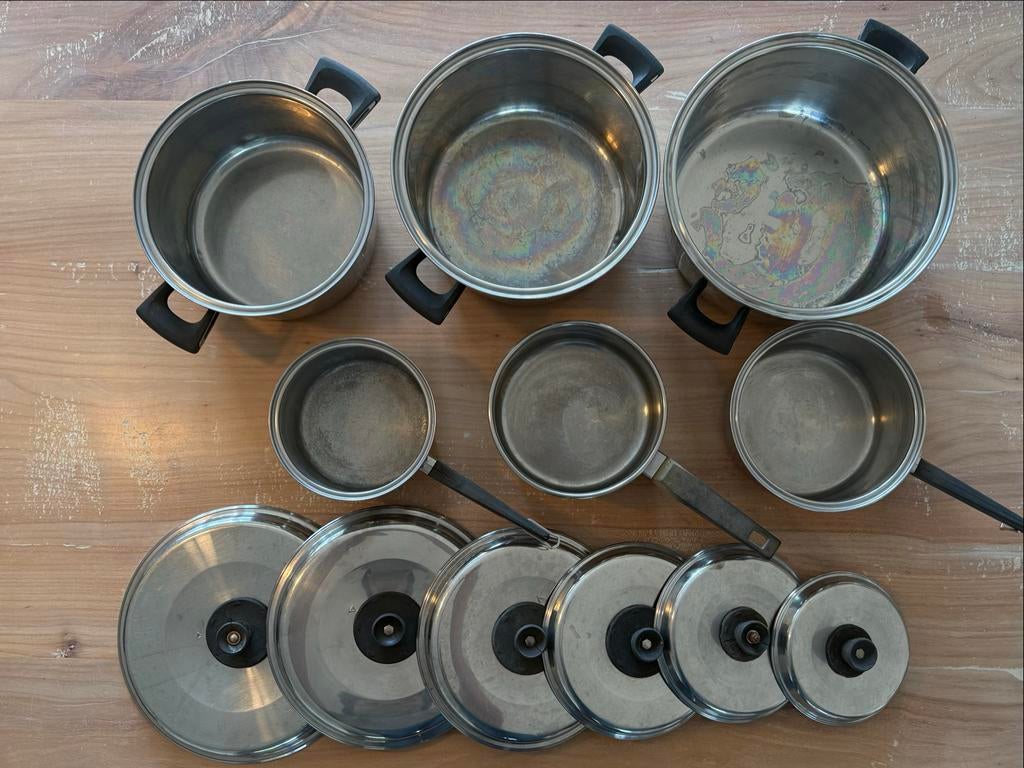 Vintage pannenset van overgrootoma, Huis en Inrichting, Keuken | Potten en Pannen, Ophalen of Verzenden, Gebruikt, Overige materialen