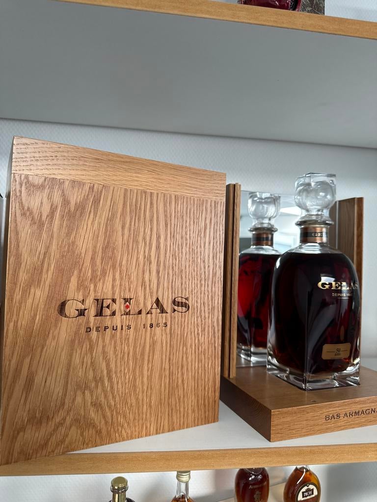 Gelas Bas Armagnac 50 jaar oud in luxe houten kist, Verzamelen, Nieuw, Ophalen of Verzenden, Vol, Overige typen