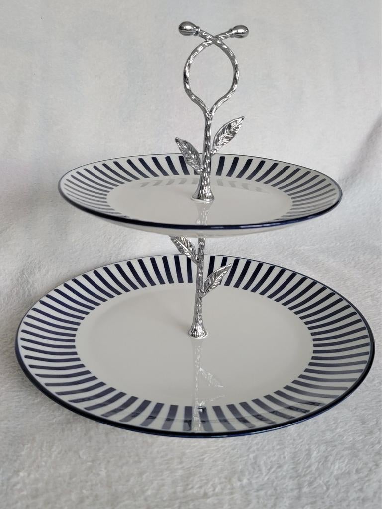 Etagere 2 laags wit blauw, Ophalen of Verzenden