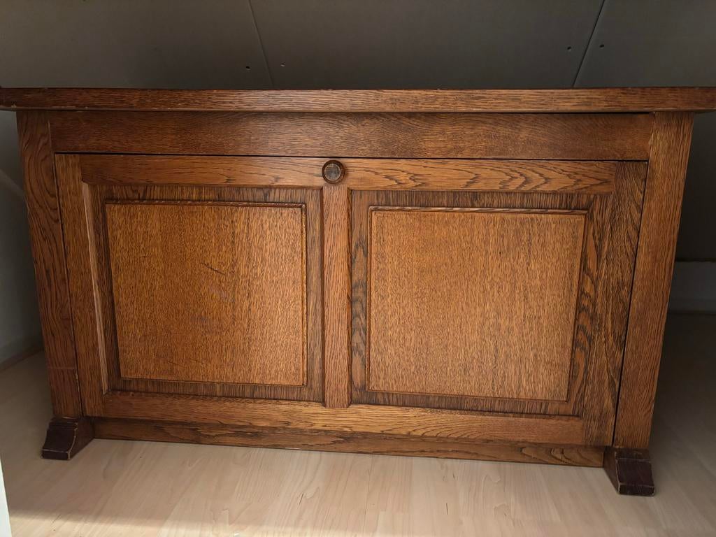 Massief eiken dekenkist / opbergkist, opent aan voorkant, Ophalen, Gebruikt