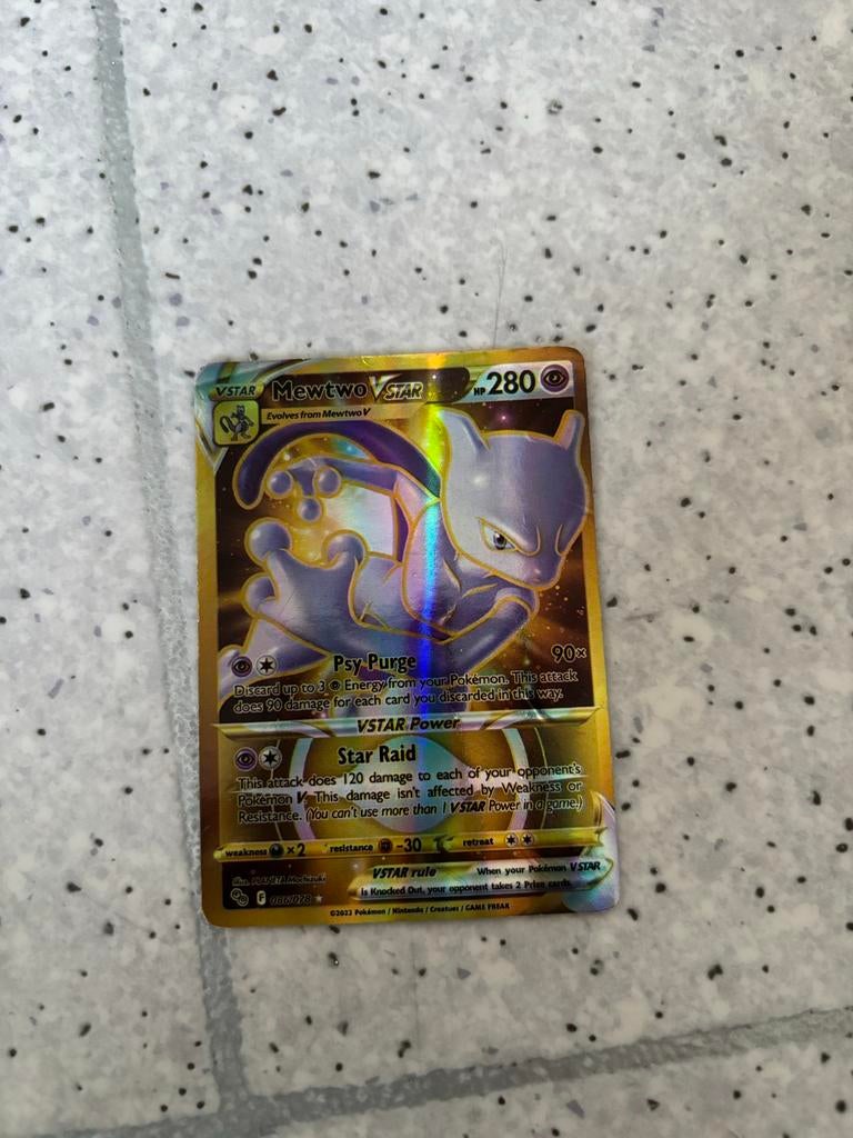 Mewtwo VSTAR Pokémon kaart - Gold Secret Rare, Ophalen, Zo goed als nieuw, Losse kaart, Foil