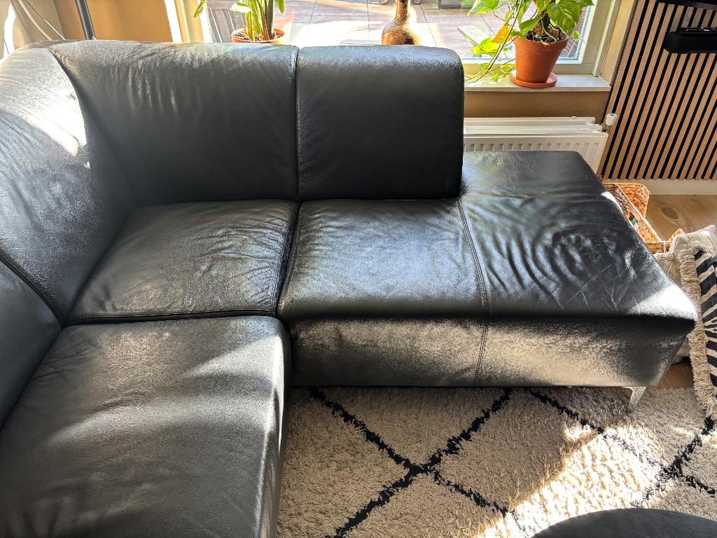 Hoekbank leer, Huis en Inrichting, Banken | Bankstellen, Ophalen, Gebruikt, Hoekbank, Leer