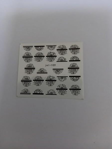 Velletje nagel water decals stickers jel-109 bloemen figuren, Verzenden, Zwart, Nieuw, Handen en Nagels