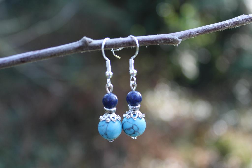 Turkoois oorbel met lapis - 925 oorbellen, Hangers, Blauw, Nieuw, Ophalen of Verzenden