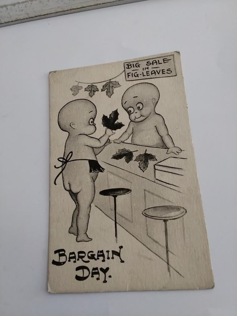 Bargain day  / Kewpie - achtig figuur. Koopt vijgeblad, Ophalen of Verzenden, Voor 1920, Overige thema's