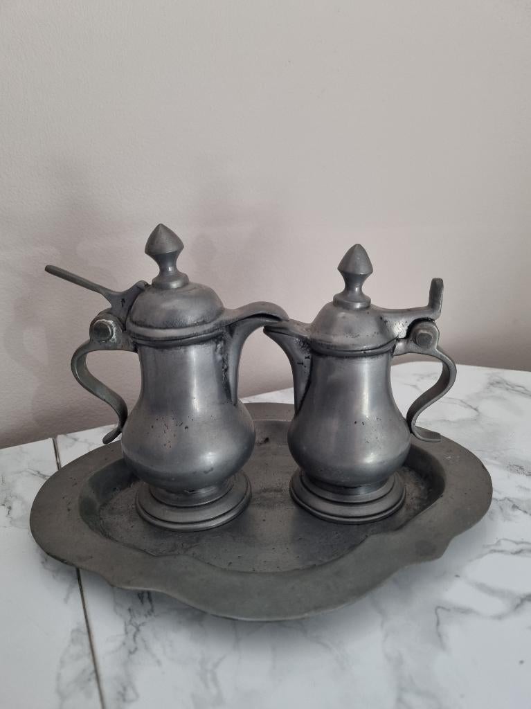 Vintage tinnen set (95%) – dienblad + 2 kannetjes Portugal, Antiek en Kunst, Antiek | Tin, Ophalen of Verzenden