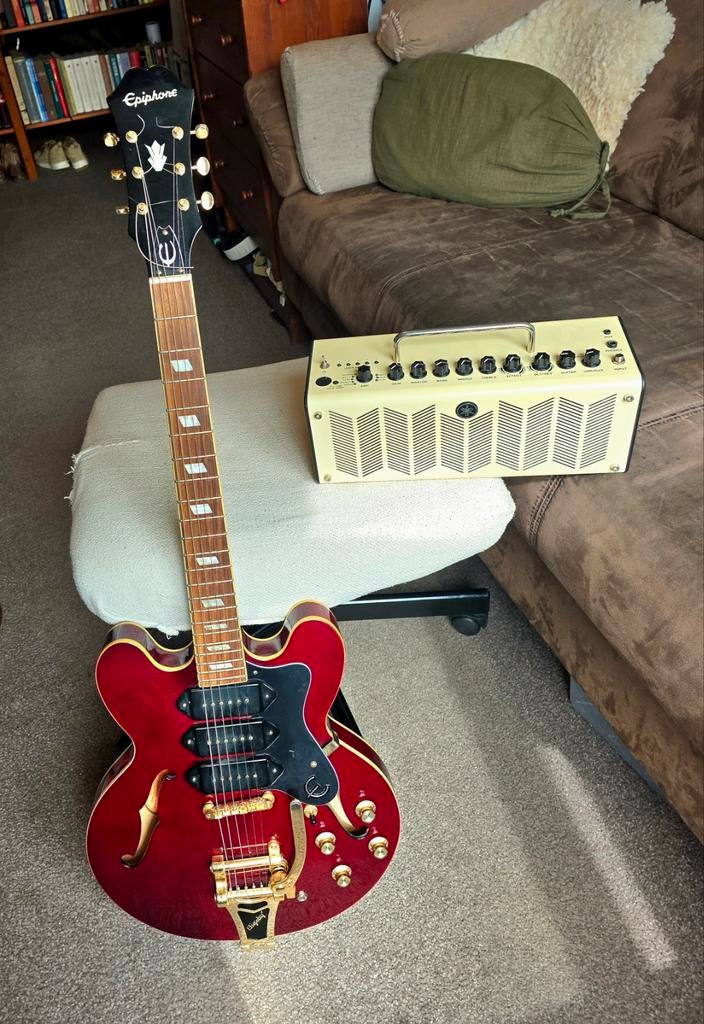 Epiphone Riviera Custom P93 Wine Red + Yamaha THR10, Ophalen, Semi-solid body, Epiphone, Met versterker