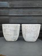 Grote bloempotten, set van 2, grijs/wit, Gebruikt, 40 cm of meer, Ophalen of Verzenden, Balkon
