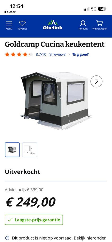 Nieuw in doos Goldcamp Cucina keukentent-Ideaal voor camping, Caravans en Kamperen, Tenten, Ophalen of Verzenden, Nieuw, Tot en met 2