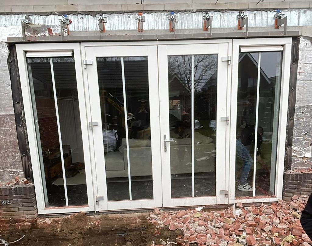 Kunststof schuifpui met zijramen, Doe-het-zelf en Verbouw, Kozijnen en Schuifpuien, Ophalen, Kunststof, Deurkozijn, 225 cm of meer