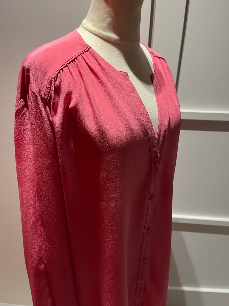 Hugo Boss Zijden Blouse - Roze D46, Kleding | Dames, Ophalen of Verzenden, Zo goed als nieuw, Maat 42/44 (L), Roze