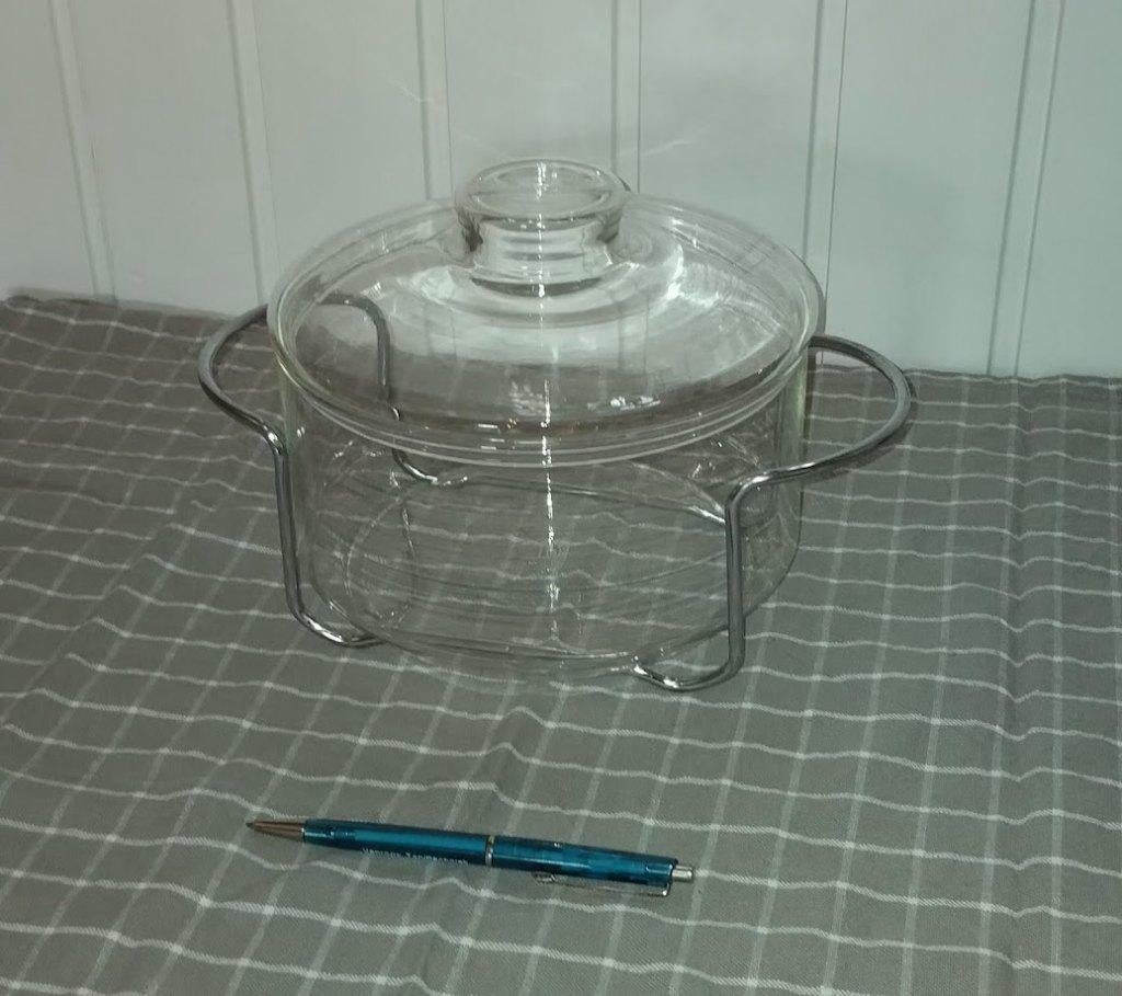 vintage Jenaer glazen pan met houder, Ophalen of Verzenden, Overige stijlen, Glas, Schaal of Schalen