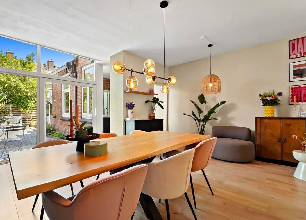Eetkamer lamp glazen bollen, Huis en Inrichting, Tafels | Eettafels, Ophalen, Zo goed als nieuw, Rond, 50 tot 100 cm