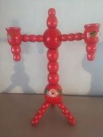 Vintage Zweedse houten kandelaar, handbeschilderd, 33,5 cm, 25 tot 50 cm, Ophalen of Verzenden, Zo goed als nieuw, Kandelaar