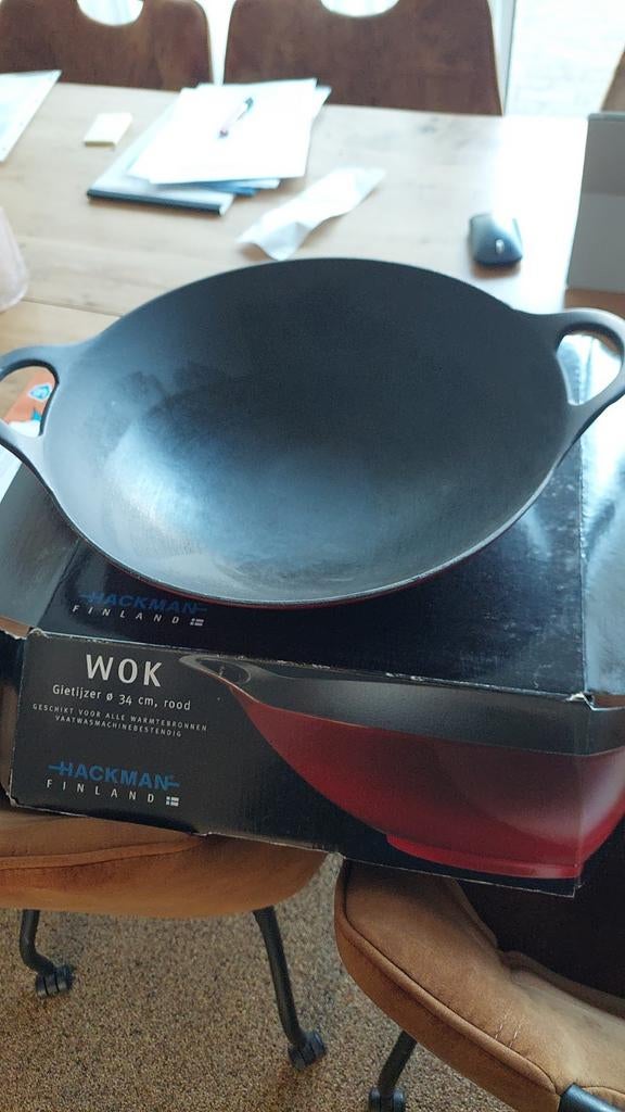 Gietijzeren wok 34 cm, Ophalen of Verzenden, Gebruikt, Gietijzer, Wok