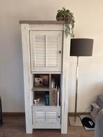 Landelijk wit dressoir/boekenkast met louvredeuren, Gebruikt, 150 tot 200 cm, 25 tot 50 cm, Overige houtsoorten