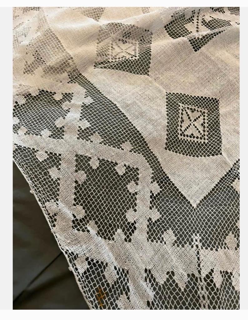 Antieke Franse Sprei / Tafelkleed haakwerk blokvorm, Ophalen of Verzenden