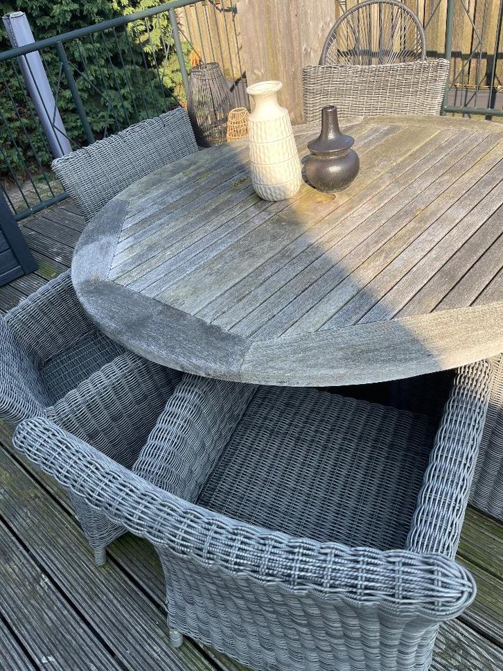 Tuinset met ronde tafel, Tuin en Terras, Tuinsets en Loungesets, Gebruikt, Tuinset, Hardhout, 6 zitplaatsen, Eettafel, Stoel, Ophalen