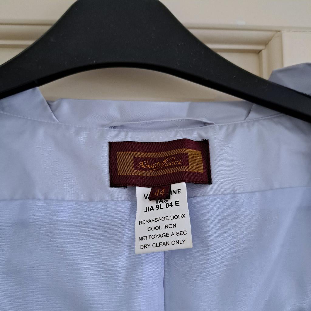 Renato Nucci zijde blazer & rok set lichtblauw metal M 50496, Maat 38/40 (M), Renato Nucci, Kostuum of Pak, Blauw
