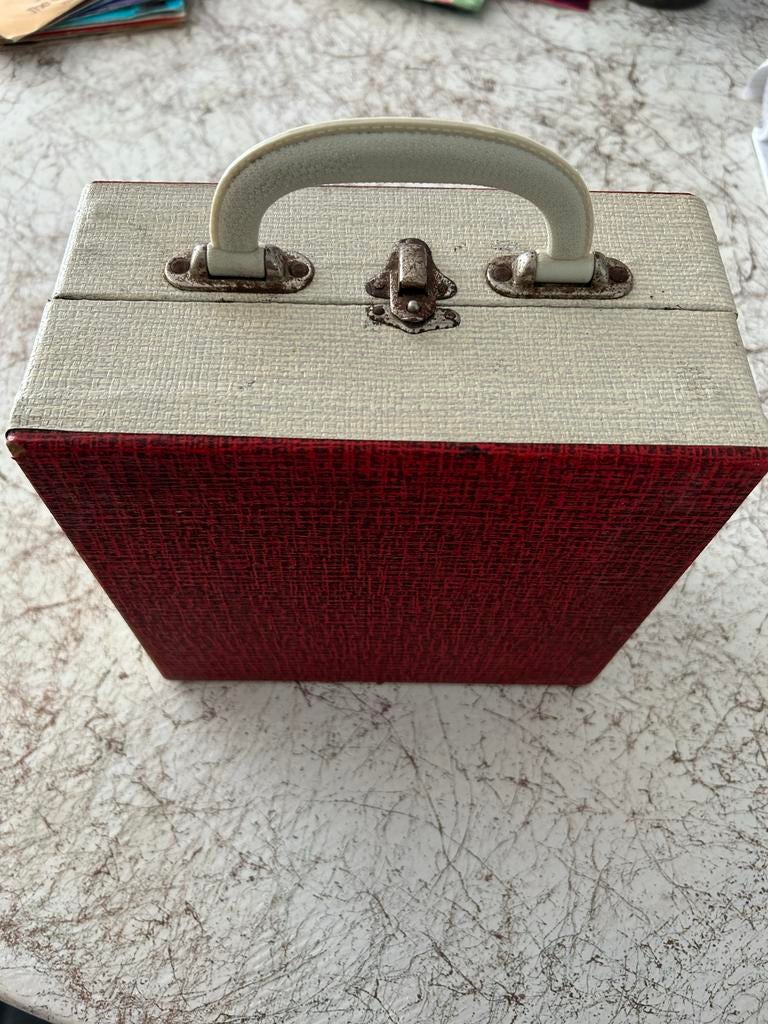 Vintage platenkoffer rood/wit - 7 inch singles, Ophalen of Verzenden
