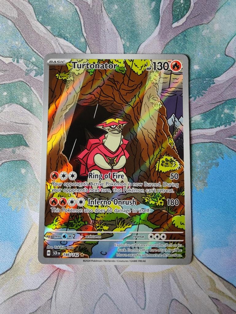 Pokemon stellar crown turtonator illustration 146/142, Ophalen of Verzenden, Nieuw, Losse kaart, Foil
