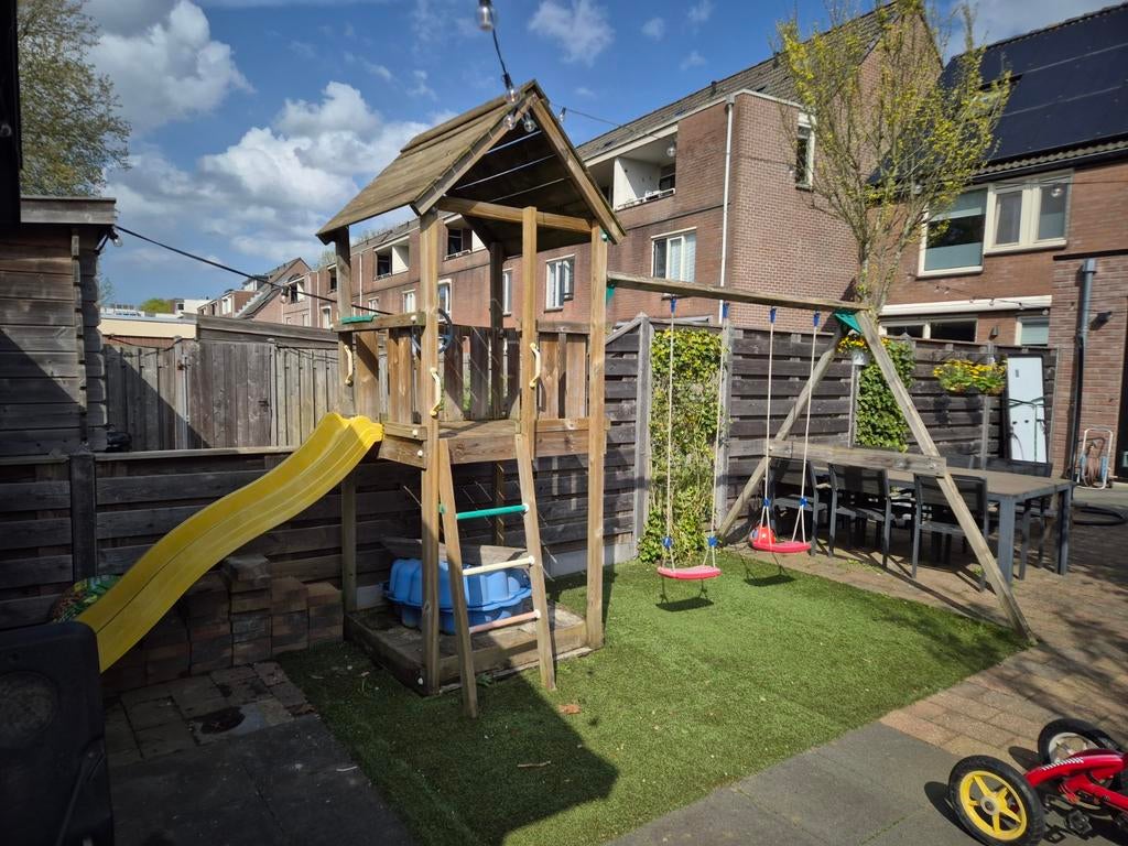 Jungle Gym speelhuisje met schommels en glijbaan. Verlaagd!, Ophalen, Gebruikt, Schommel, Aanbouwonderdeel