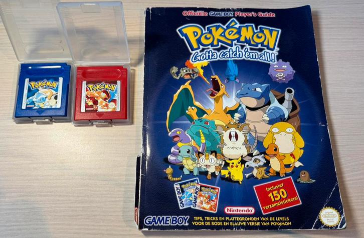 Pokemon Red en Blue incl. Officiële Gameboy Player's Guide, Spelcomputers en Games, Games | Nintendo Game Boy, Zo goed als nieuw