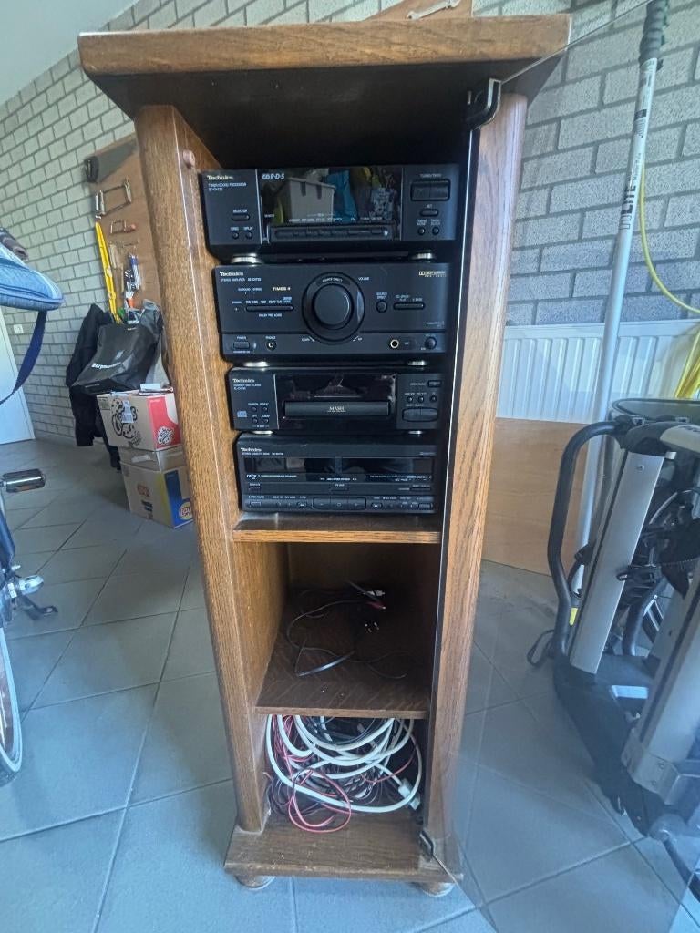 Technics stereo toren in donker eiken kast, Audio, Tv en Foto, Stereo-sets, Gebruikt, Losse componenten, Tuner of Radio, Ophalen