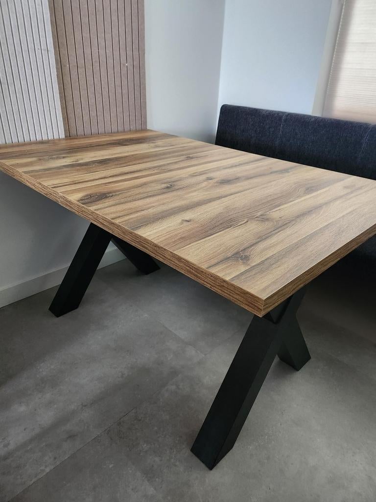 Uitschuifbare eettafel 4-6 pers. MDF - Naturel/Zwart, Modern, Scandinavisch, 50 tot 100 cm, Vijf personen of meer, Rechthoekig