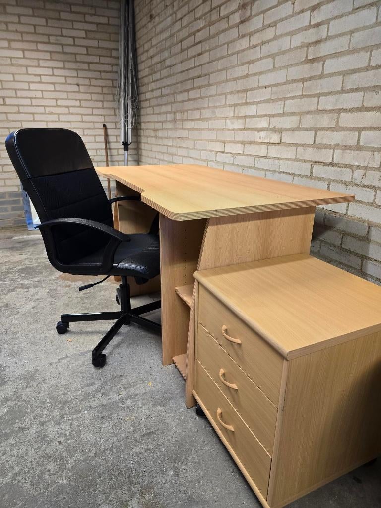 Bureau + Stoel + Opbergkastje met lades, Huis en Inrichting, Ophalen, Gebruikt, In hoogte verstelbaar, 132 cm