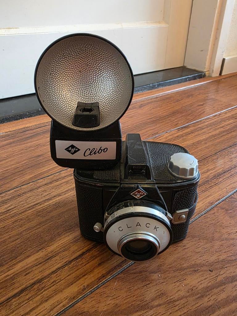 Agfa Clack analoge camera met Clibo flitser - Nette staat, Ophalen of Verzenden, Gebruikt, Compact, Overige Merken