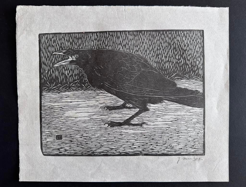 Jan Mankes 1889-1920 / Houtsnede Schreeuwende Kraai 1918, Antiek en Kunst, Ophalen of Verzenden