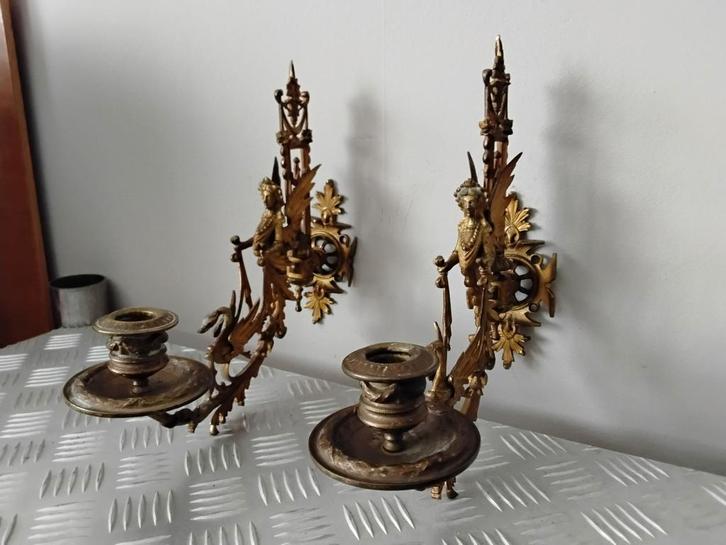 BRONZEN PIANO/WAND KANDELAARS FRANS 19 EEUW, Antiek en Kunst, Antiek | Kandelaars, Koper of Brons, Ophalen of Verzenden