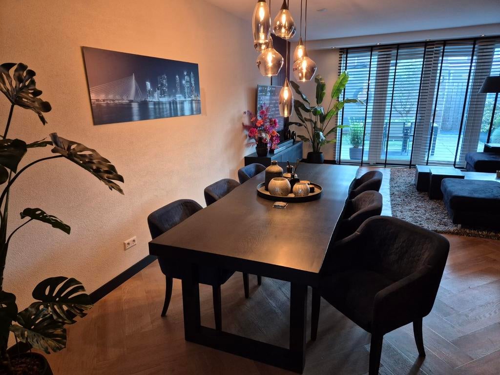 Eettafel set *pas 5jaar  lamp €175, Huis en Inrichting, Tafels | Eettafels, Ophalen, Zo goed als nieuw, Rechthoekig, 200 cm of meer