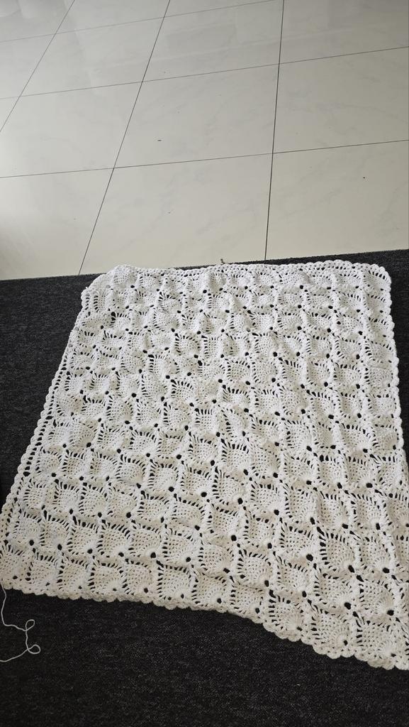 Handgemaakt gebreid wollen deken, Ophalen of Verzenden, Nieuw, Wit, Rechthoekig