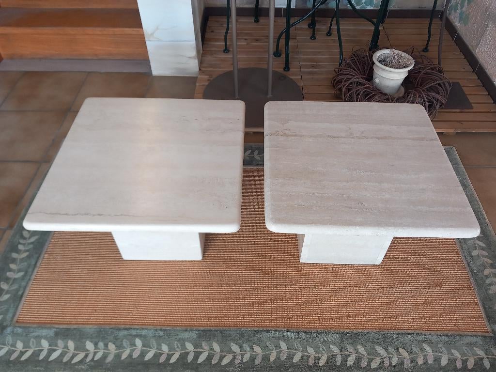 2 travertin bijzettafel / salontafel  50x50x35, Verzenden, Rond, Minder dan 55 cm, 45 tot 60 cm