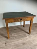 Mooie brocante landelijke eettafel met lade en groen blad, Ophalen, Gebruikt, 50 tot 100 cm, 50 tot 100 cm