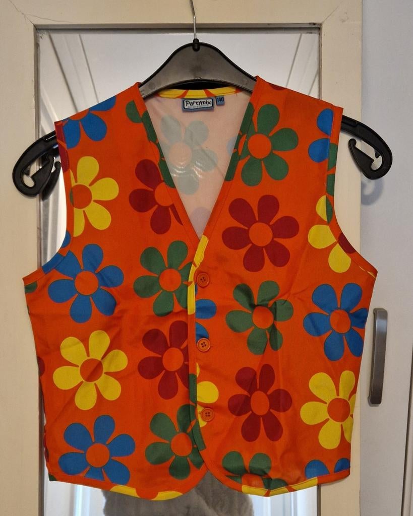 Oranje bloemen gilet- Maat 140 - Carnaval/Themafeest, Ophalen of Verzenden, Nieuw, 134 t/m 140, Jongen of Meisje