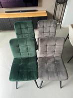 4 x eetkamerstoelen (velvet groen en grijs), Ophalen, Zo goed als nieuw, Vier, Stof