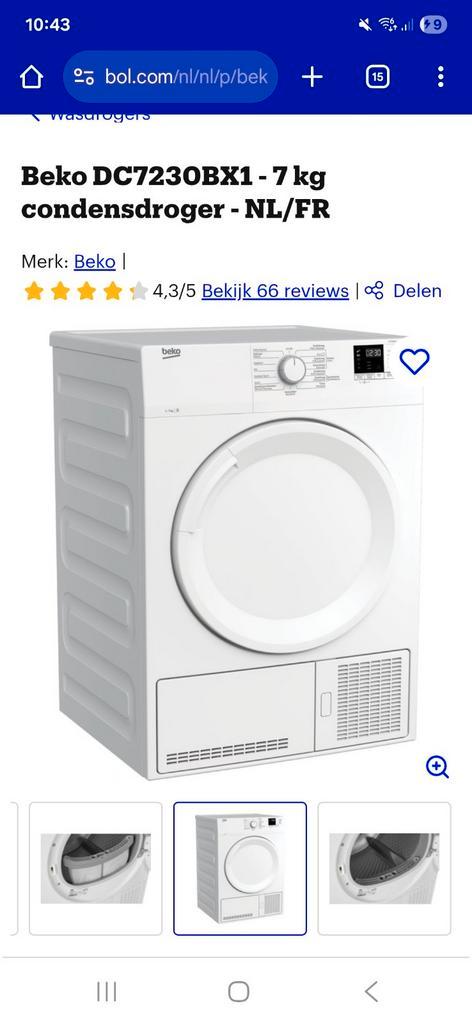 Beko Wasdroger/Droogtrommel - Nieuwprijs €399, Witgoed en Apparatuur, Wasdrogers, Condens, 6 tot 8 kg, 85 tot 90 cm, Ophalen