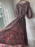 Romantisch lang groen roze rozen pofmouw jurk Mango M L, Maat 38/40 (M), Ophalen of Verzenden, Zo goed als nieuw, Onder de knie